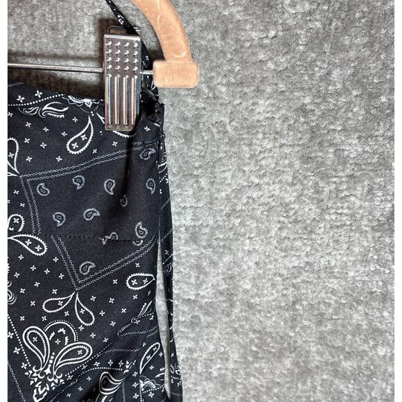Elodie Mini Dress Womens Size Large Black White Bandana Paisley Halter Keyhole - Picture 5 of 7